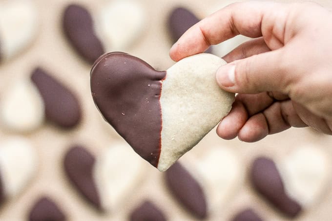 Shortbread Hearts dipped in chocolate